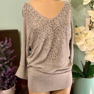 White House Black Market Gray Sequined Sweater